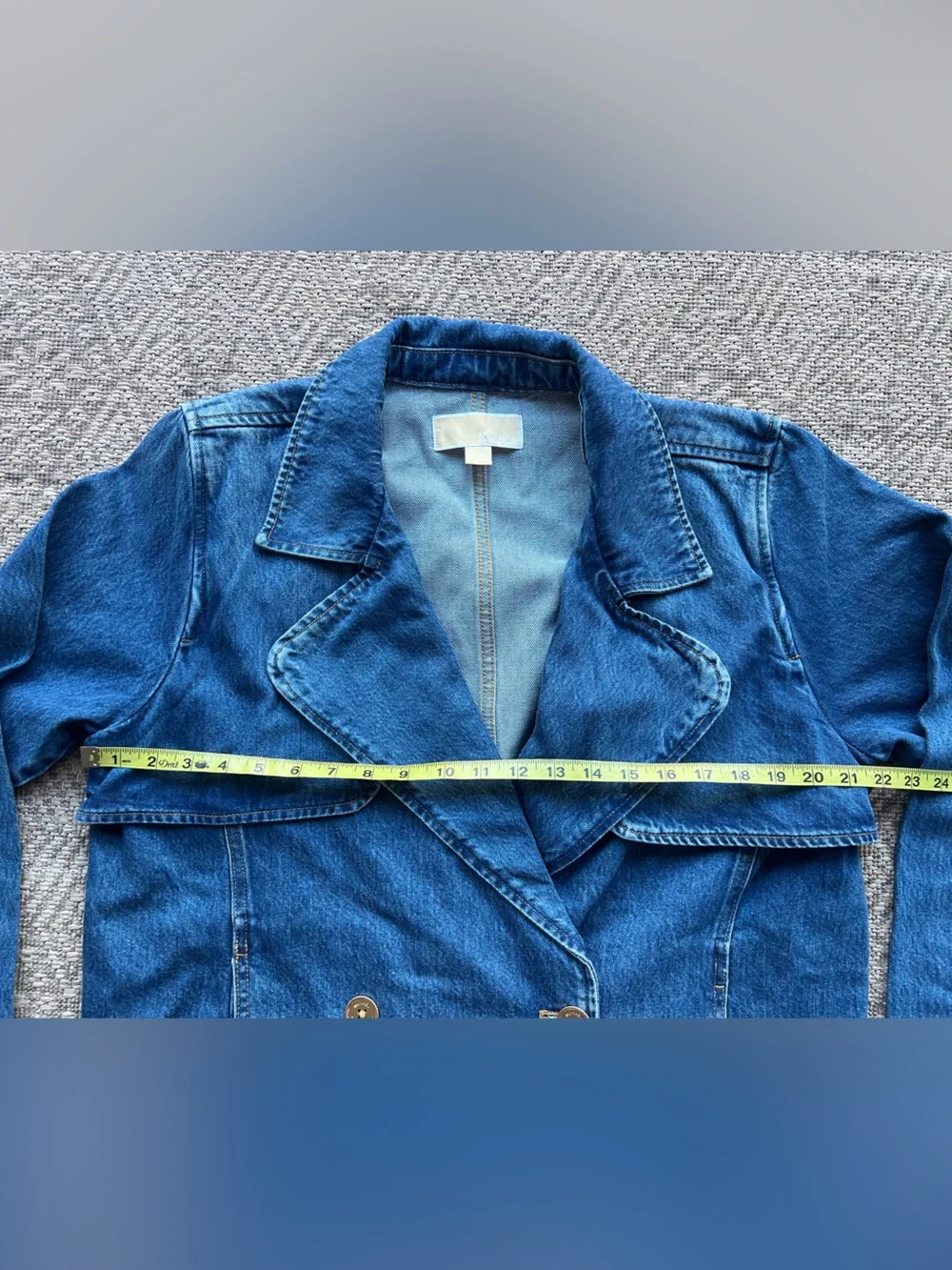 Michael Kors Denim Trench Jacket Women's Large Blue Double Breasted Jean Coat